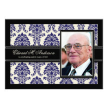 Golden Years Damask Birthday Party Invite (navy)
