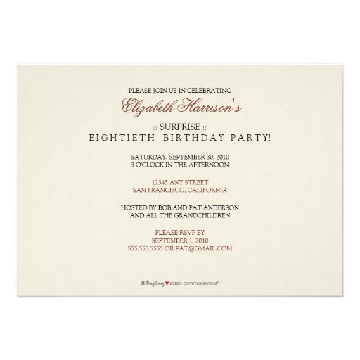 Golden Years Damask Birthday Party Invite (pink)