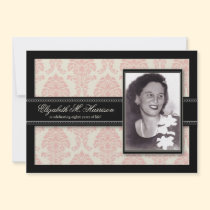 Golden Years Damask Birthday Party Invite (pink) invitations