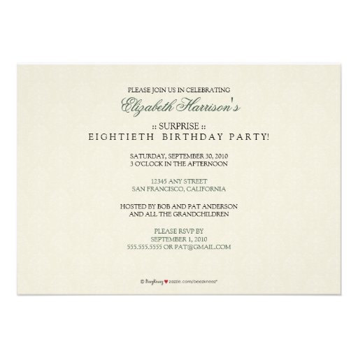 Golden Years Damask Birthday Party Invite (sage)