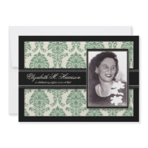 Golden Years Damask Birthday Party Invite (sage)