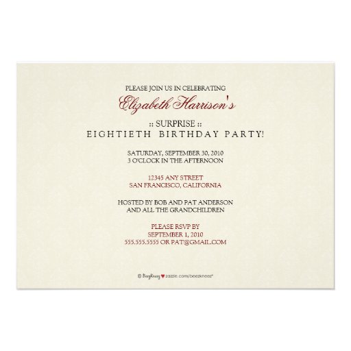 Golden Years Damask Birthday Party Invite (silver)