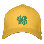 Golden Yellow and Green number 16 soccer cap Embroidered Hats