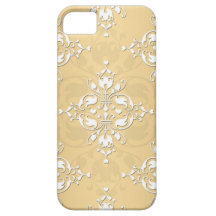 Golden Yellow and White Damask Pattern iPhone 5 Covers