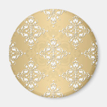 Golden Yellow and White Damask Pattern Refrigerator Magnets
