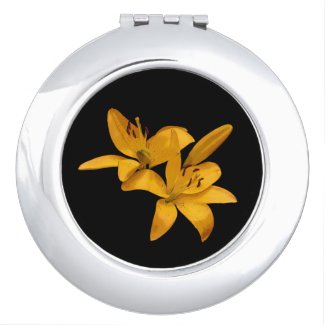 Golden Yellow Lilies Floral Compact Mirror
