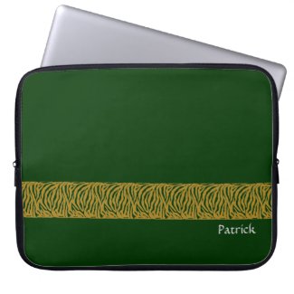 Golden Zebra Stripe On Dark Green On Laptop Sleeve electronicsbag