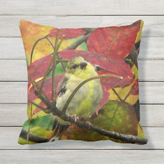Goldfinch Bird in Autumn Outdoor Pillow