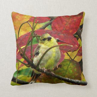 Goldfinch in Autumn Throw Pillows