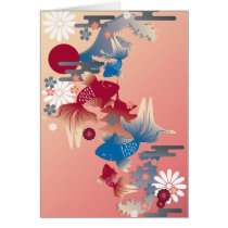 japanese, oriental, asia, beautiful, cute, cool, culture, traditional, fish, flower, blossom, sakura, kingyo, goldfish, spring, new, year, pink, blue, china, chinese, Card with custom graphic design
