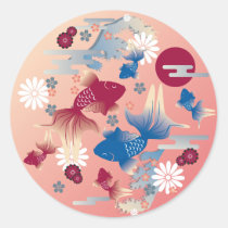 japanese, oriental, asia, beautiful, cute, cool, culture, traditional, fish, flower, blossom, sakura, kingyo, goldfish, spring, new, year, pink, blue, china, chinese, Sticker with custom graphic design