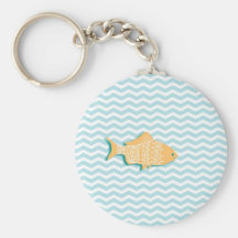 Goldfish on aqua blue chevron keychains