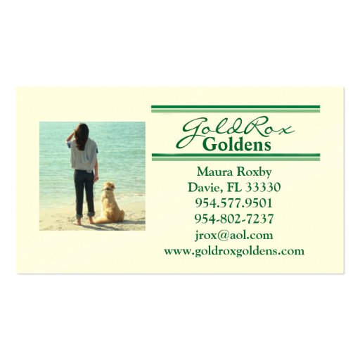 GoldRox Goldens Business Card (back side)
