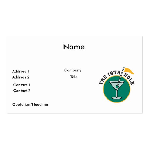 golf 19th hole drink time humor business card templates (front side)