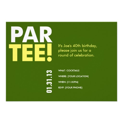Golf 40th Birthday Party Invitations