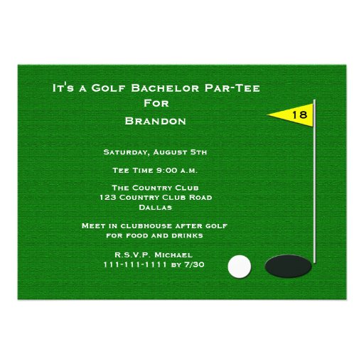 Golf Bachelor Party Invitation -- 18th Golf Hole