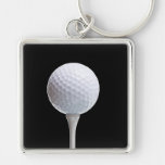 Golf Ball and Tee on Black- Customized Key Chain