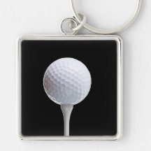 Golf Ball and Tee on Black- Customized Key Chain