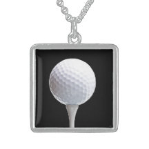 Golf Ball and Tee on Black- Customized Necklace