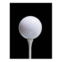 Golf Ball and Tee on Black- Customized Postcards
