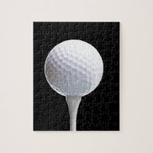Golf Ball and Tee on Black- Customized Jigsaw Puzzles