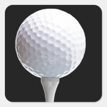 Golf Ball and Tee on Black- Customized Square Stickers