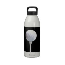 Golf Ball and Tee on Black- Customized Water Bottle