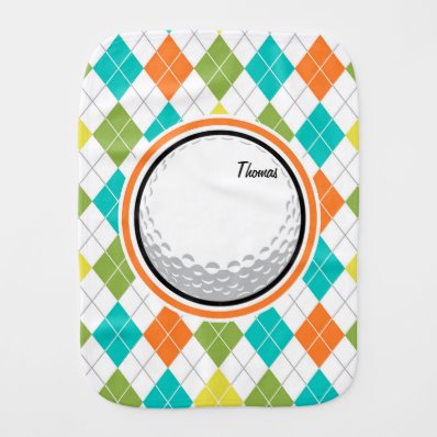 Golf Ball; Colorful Argyle Pattern Baby Burp Cloth