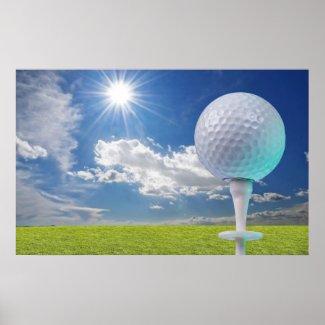 golf ball on a tee with grass print