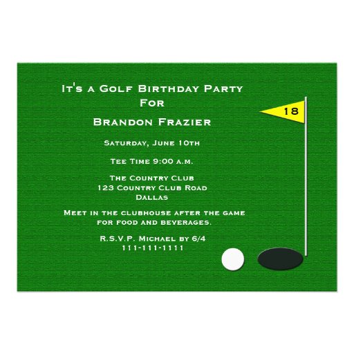 Golf Birthday Party Invitation -- 18th Golf Hole