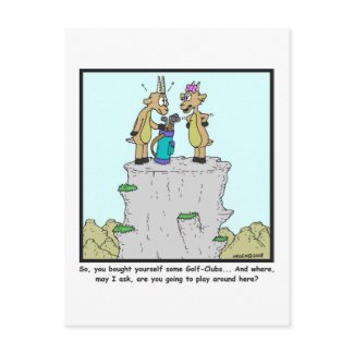 Golf clubs: Mountain Goat cartoon zazzle_postcard