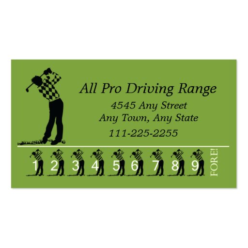 Golf Driving Range - Customer Loyalty Punch Card Business Card Templates (front side)