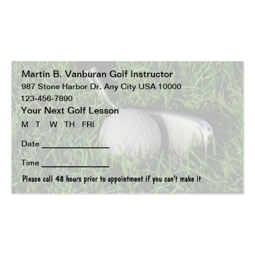 Golf Instructor Appointment Cards Business Card Templates (front side)