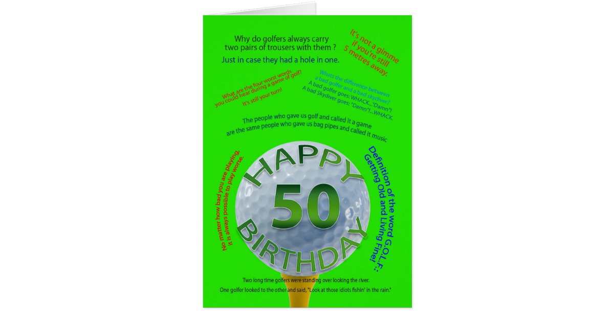 Golf Jokes birthday card for 50 year old Zazzle
