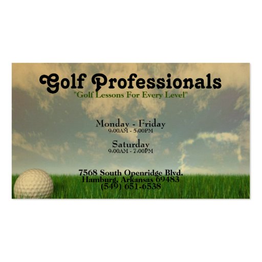 Golf Professionals Business Card (front side)