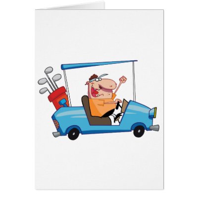 golf cart cartoon. Golfer-drives-golf-cart Cards