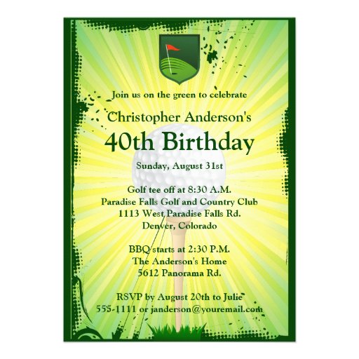 Golfer Golf Golfing 40th Birthday Invitation