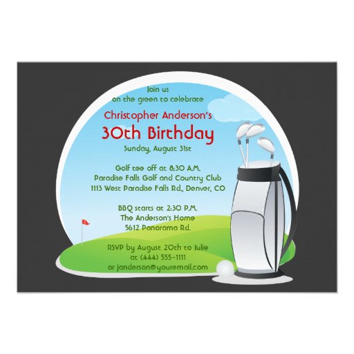 Golfer Golf Golfing Bag and Clubs 30th Birthday Announcements
