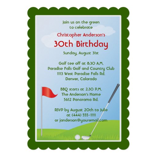Golfer Golf Golfing Ball and Flag 30th Birthday Personalized Invitations