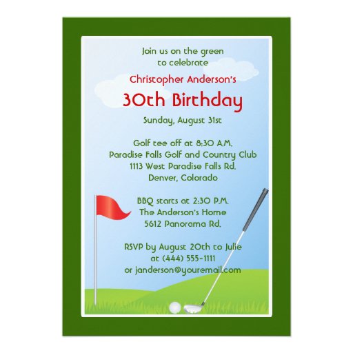 Golfer Golf Golfing Ball and Flag 30th Birthday Announcement (front side)