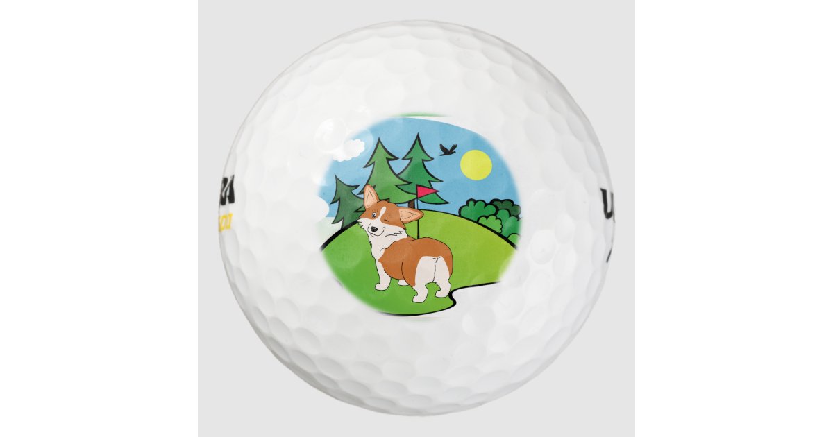 Golfing Corgi Butt Cartoon Golf Balls | Zazzle
