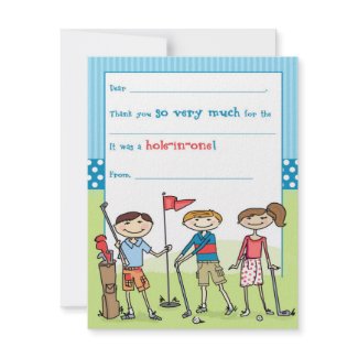 Golfing Kids Fill-in-the-Blank Note Cards invitation