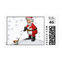 golfing santa while snowing postage