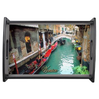 Gondolas on a Venetian canal Serving Tray