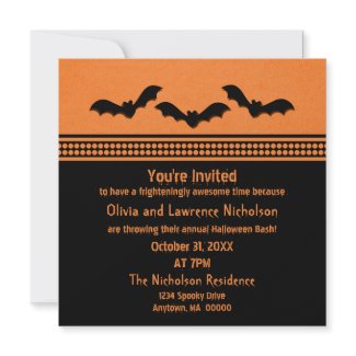 Gone Batty Halloween Party Invite, Orange invitation
