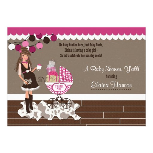 Gone Country Brunette Girl Baby Shower Invites