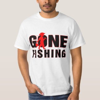 Gone Fishing-Red & Black Text Design Tee Shirts