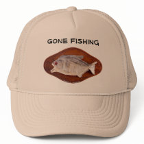 Gone Fishing sign on hat hats