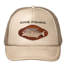 Gone Fishing sign on hat hats