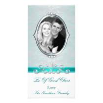 Good Cheer Nostalgia Teal Damask Photo Card